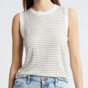 FRAME Organic Linen Stripe Muscle Tank Size Small